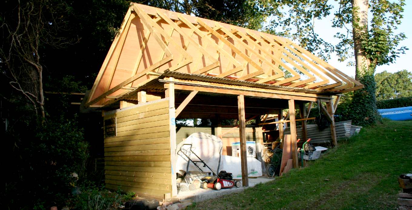 Angled roof construction in July 2016 