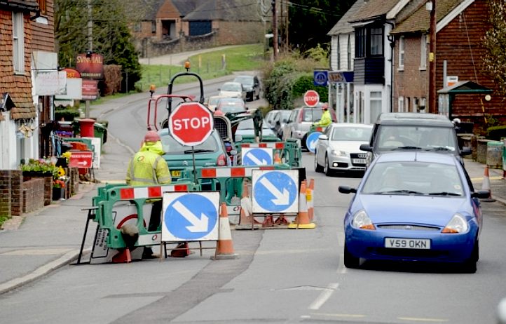 Traffic jams in Herstmonceux village