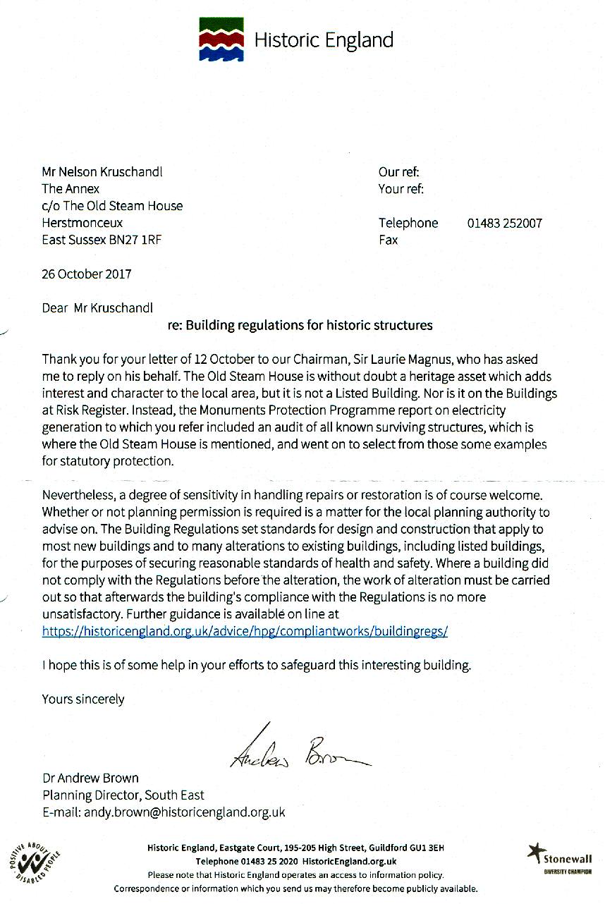 Historic England letter in reply to Sir Laurie Magnus