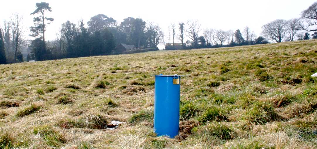 A borehole in the field at Lime Cross, looking for water contamination