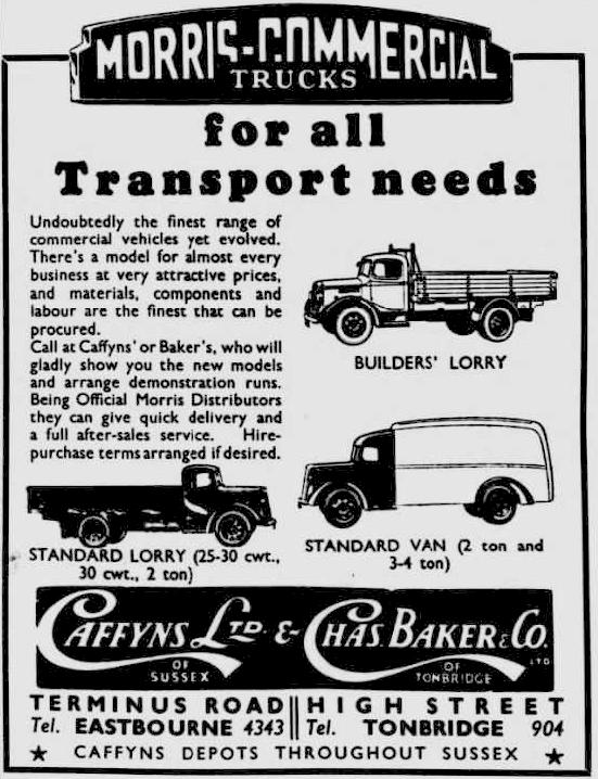 Caffyns of Eastbourne advertising Morris trucks in 1938